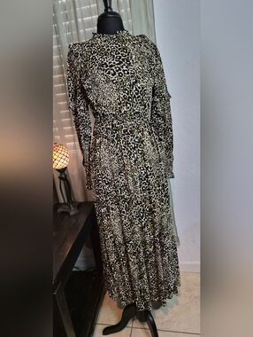 M&S Collection Animal Print Midi Waisted Tiered Dress